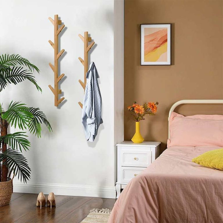 Porte-manteau Mural En Bois Vintage 5 Patères Style Bambou