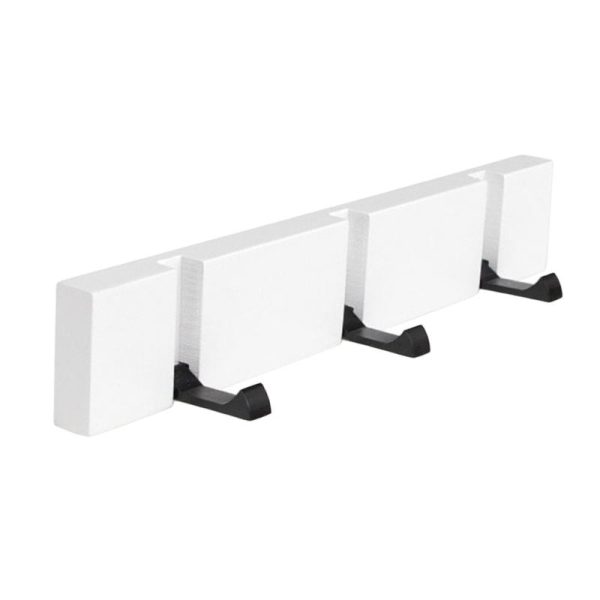 Porte-manteau Mural DRW Avec 4 Boutons En Bois Naturel Et Blanc - Dimensions 40x34x48 Cm - Style Scandinave épuré