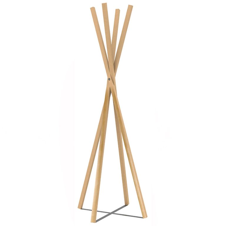 Porte-Manteau Sur Pied ALBA Bois 10 Patères - Base Lestée Rotative - Beige