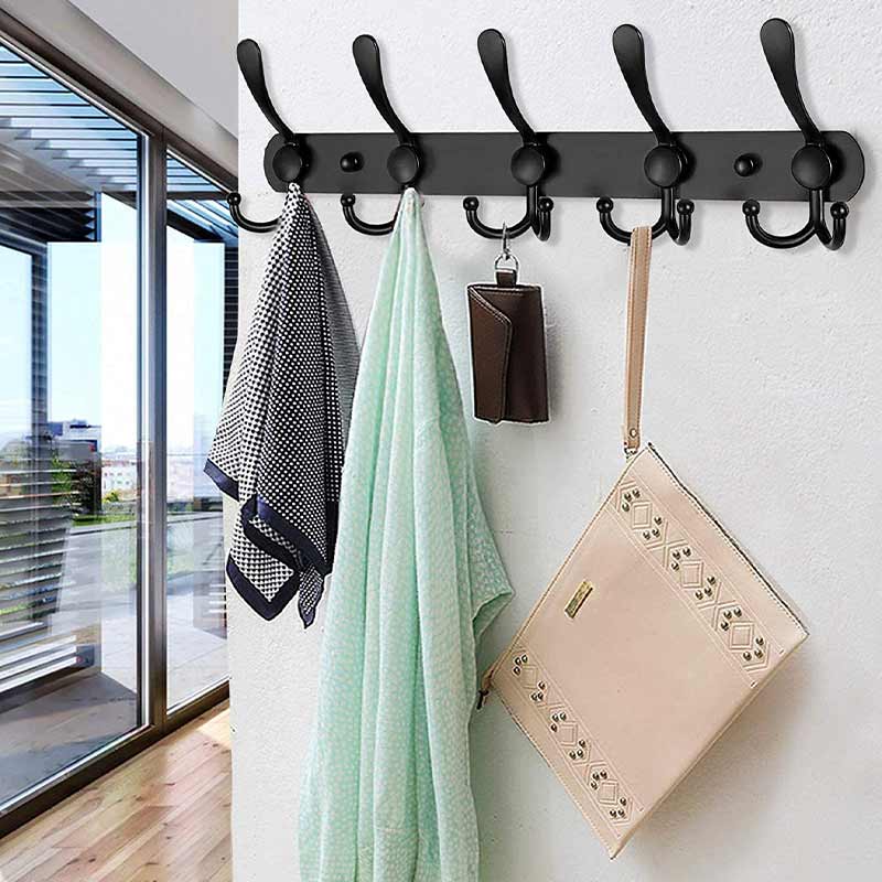 Lot 4 Porte-Manteaux Muraux Sans Percage YOUNGSAY - 6 Crochets Acier Carbone Noir Et Blanc