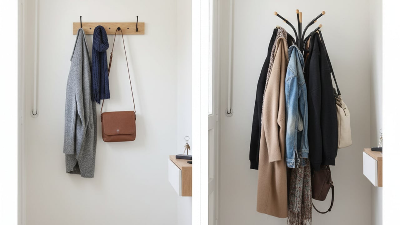 Porte-manteau mural vs sur pied : le comparatif pour une entrée de 3m²